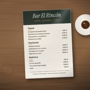 Cartas de bar plastificadas impresas en Zaragoza